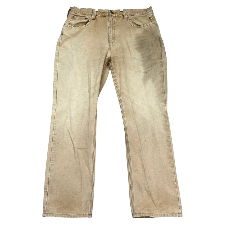 Carhartt Pants‎ Mens 36x32 Tan Straight Leg Flat Front 5 Pocket Relaxed Workwear